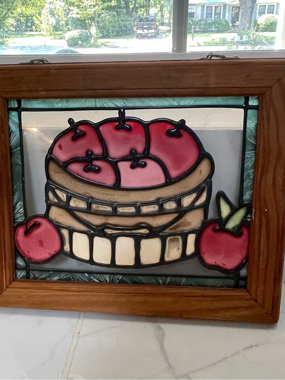 Stained Glass Apple Basket Wall Art - Red & Tan